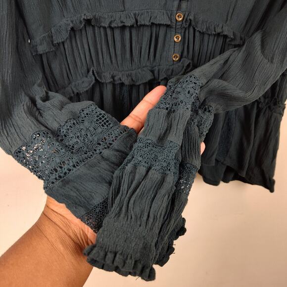 American Eagle Blouse Womens Small Boho Lace Peasant Top Long Sleeve Ruffle - Picture 7 of 16